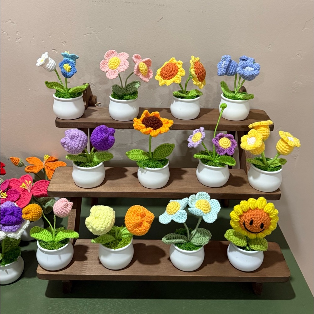 🧶Handmade Cute Mini crocheted potted flowers